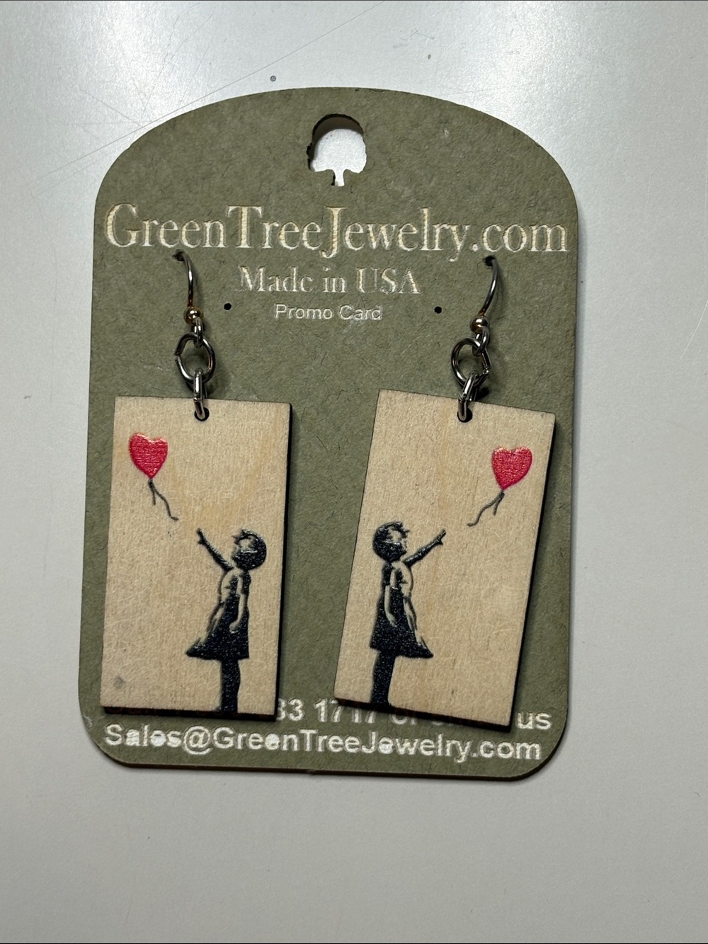 Red Balloon Girl Wood Dangle Earrings